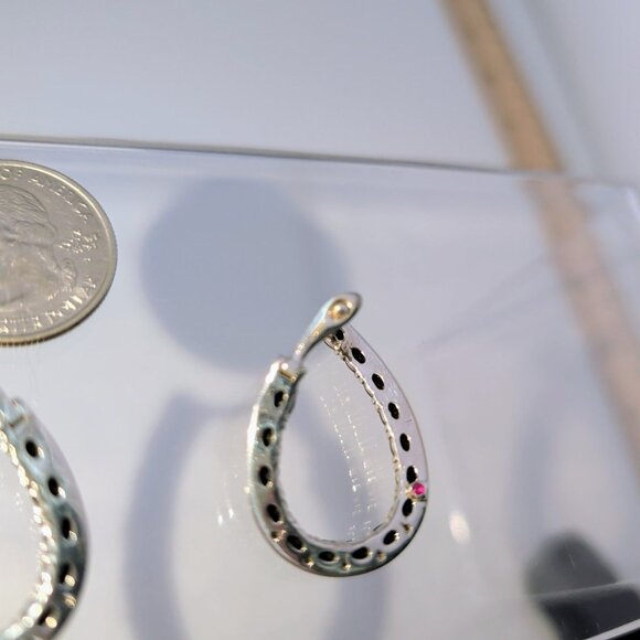 Black Spinel Hoop Earrings 925 Sterling Silver - Picture 6 of 8